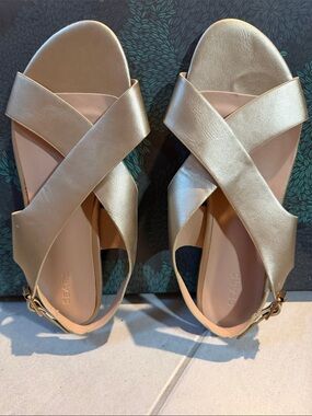 NWOT Metallic Gold Crisscross Slingback Sandals